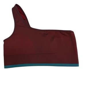 Outdoor Voices Burgundy and Teal Seamlessrib One Shoulder Bra In Shiraz Size S